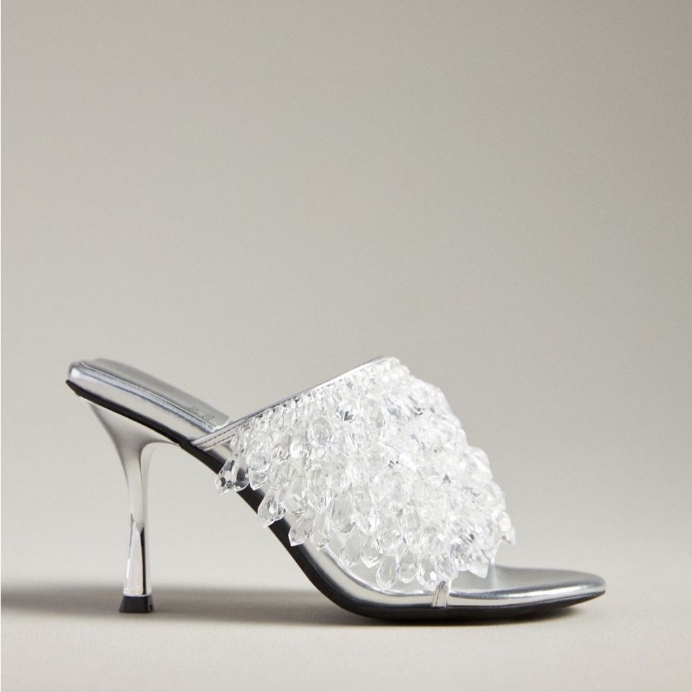 Jeffrey Campbell Silver Clear-Crystal Embellished Heeled Mule